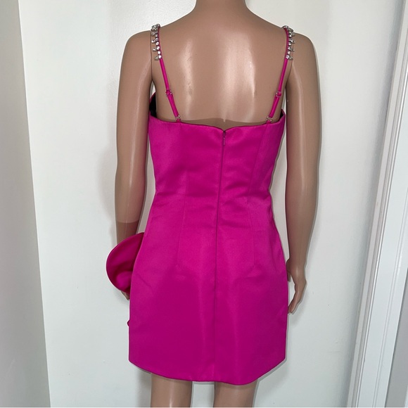 AREA NYC Hot Pink Bow Crystal Silky Mini Dress - Picture 6 of 13
